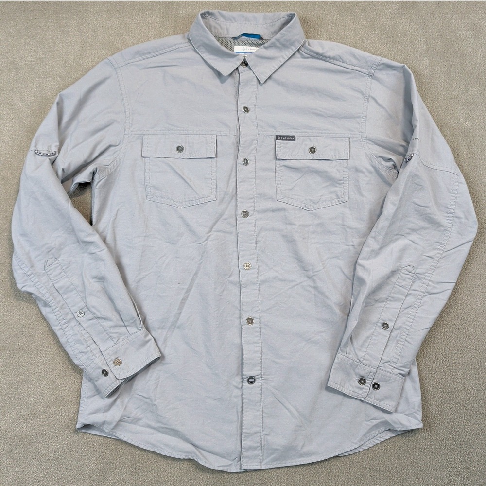 Columbia Silver Ridge Shirt Mens Medium Gray Long Sleeve Hiking Fishing Utility